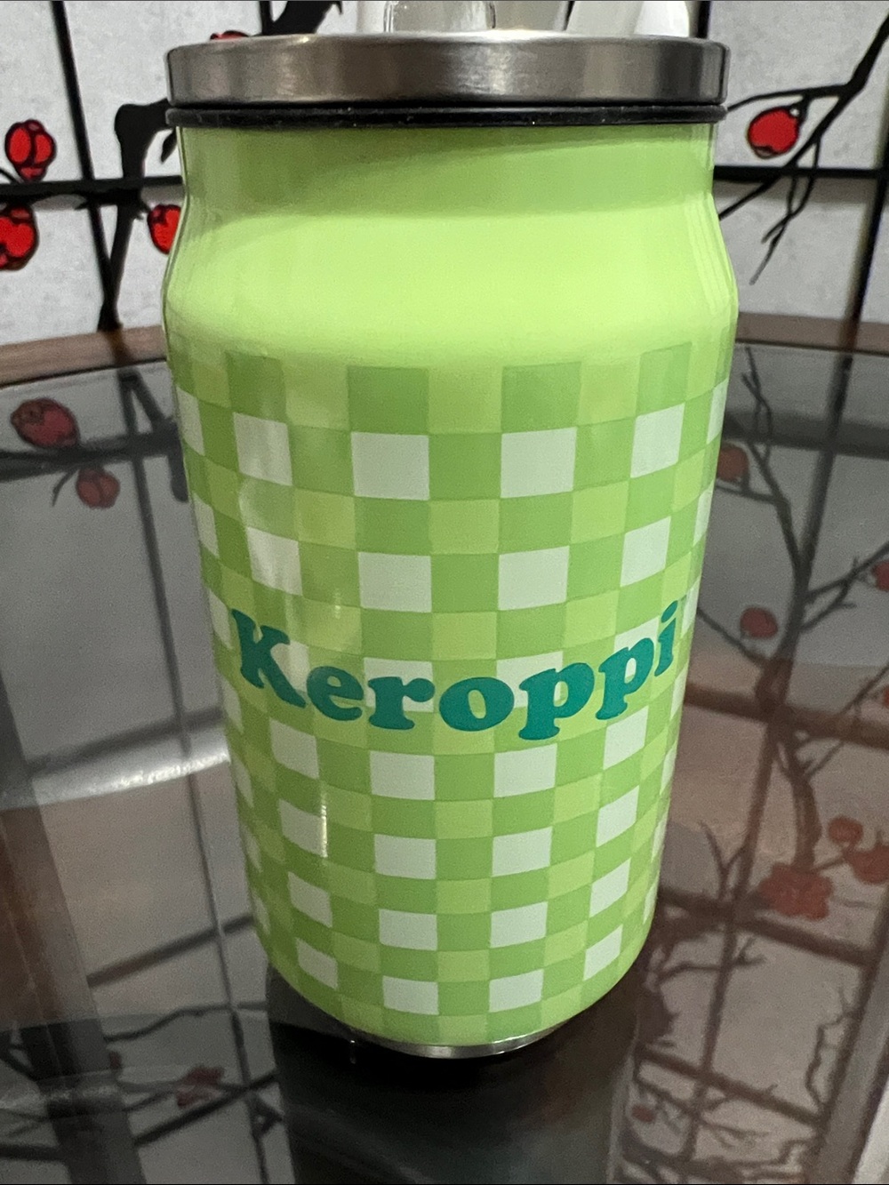 Sanrio Keroppi Gingham Green Frog Plush-Style Can Tumbler - Picture 2 of 6